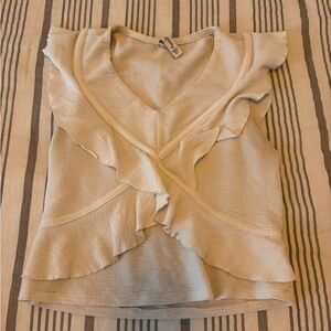 American Rag Off White Ruffled V-Neck Cropped Tank